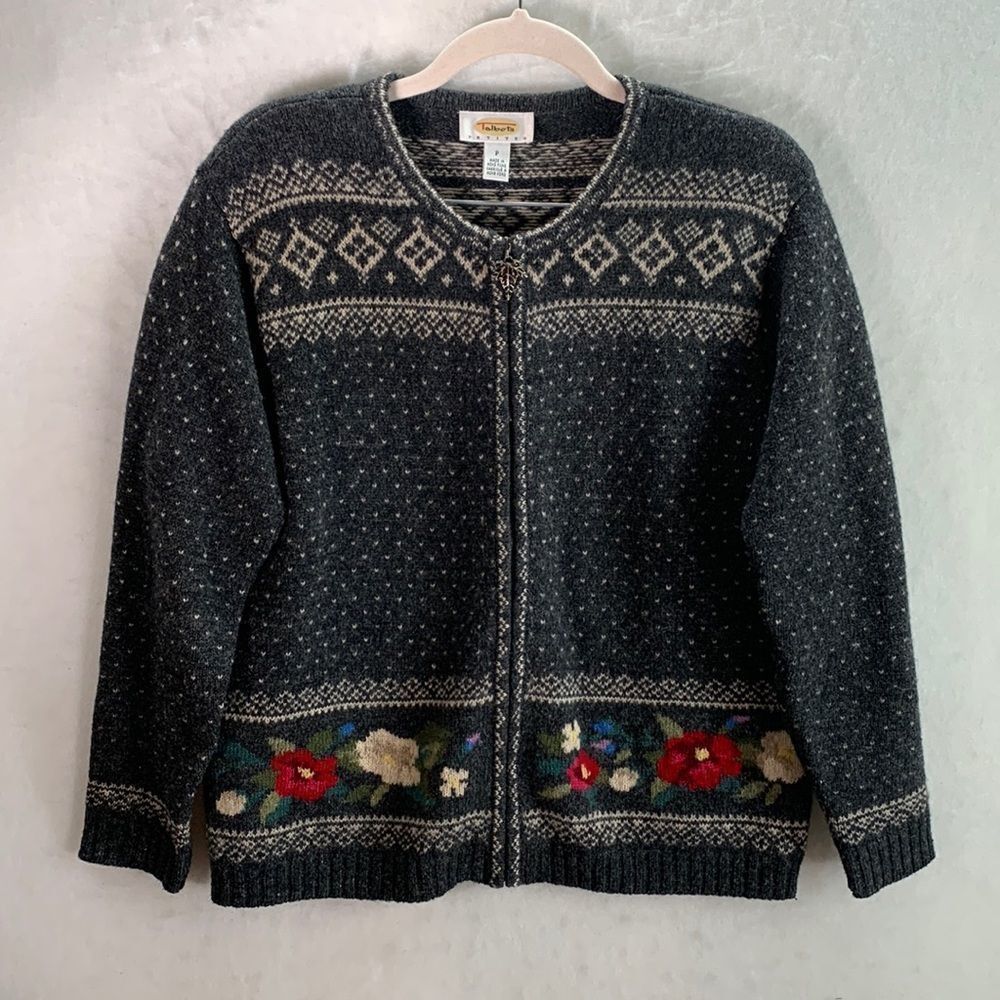Womens vintage Talbots wool zip up cardigan floral size petite small padded